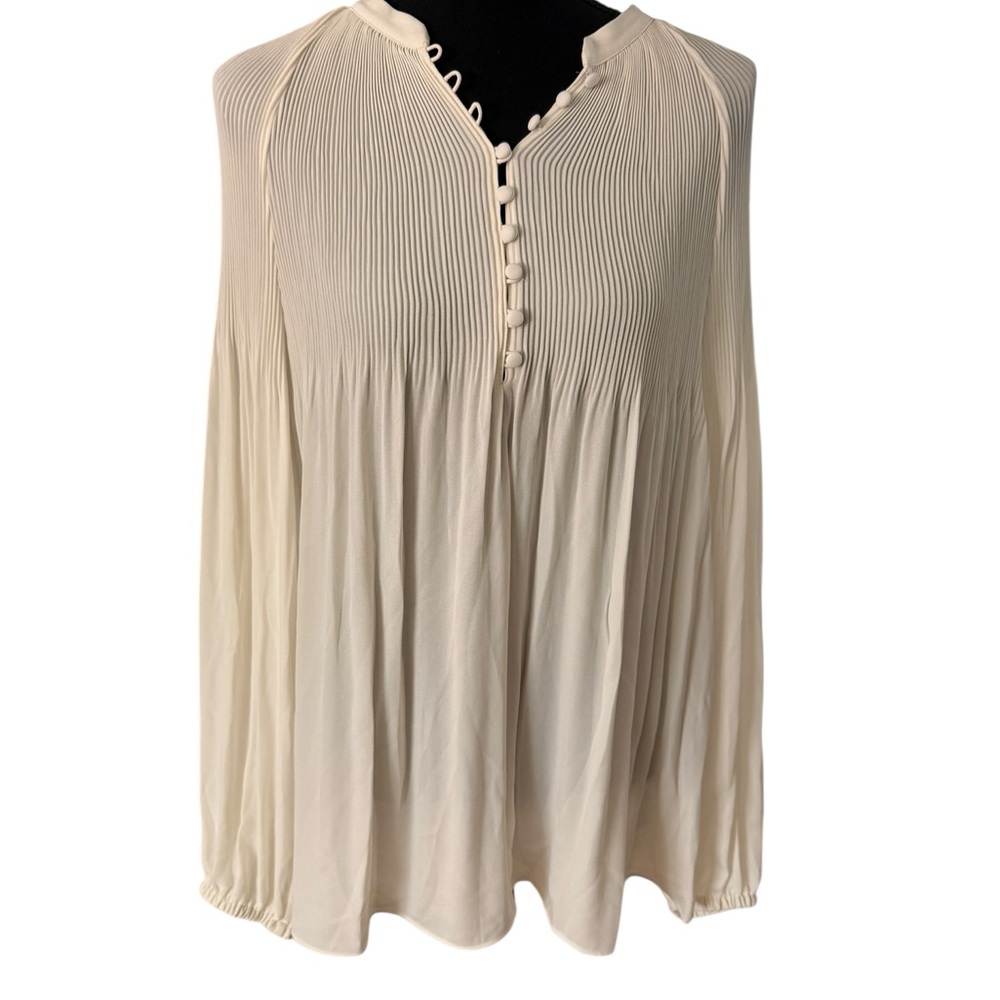 Ralph Lauren Ivory Pleated Button-Front Long-Sleeve Blouse XL nwt